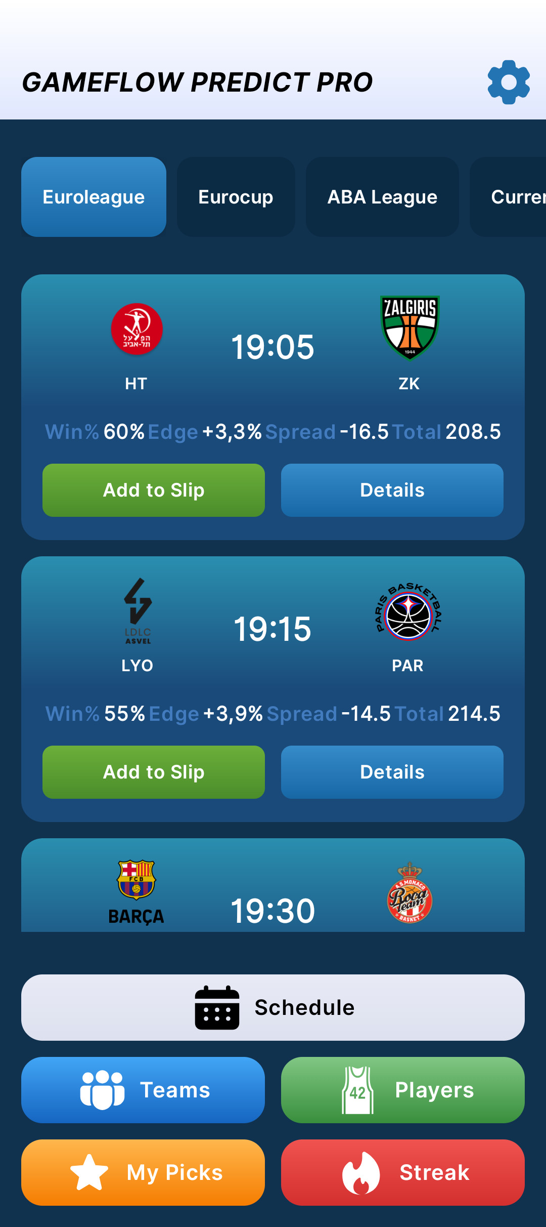 1x Basketball Insight Center Dashboard